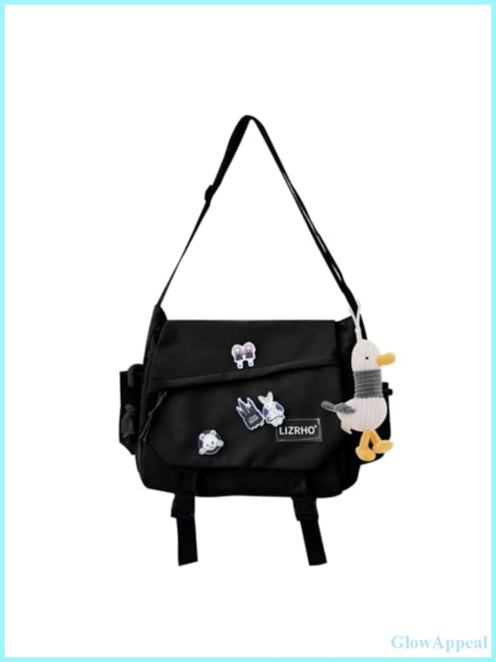 Nylon Crossbody Bag with Plush Pendant Adjustable Strap Shoulder Messenger
